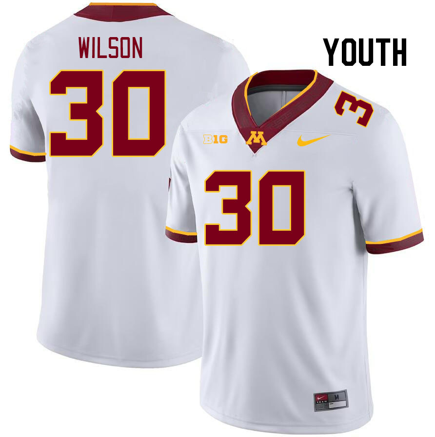 Youth #30 Drew Wilson Minnesota Golden Gophers College Football Jerseys Stitched Sale-White - Click Image to Close